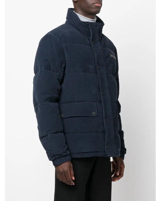 Billionaire Blue Logo-Patch Corduroy Padded Jacket for men