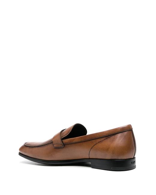 Tod's Brown Logo-Plaque Leather Loafers for men