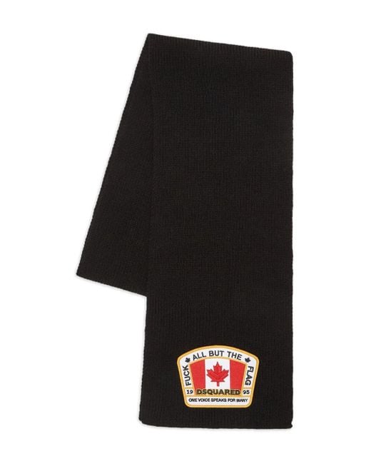 DSquared² Black Canadian Flag Knit Scarf for men