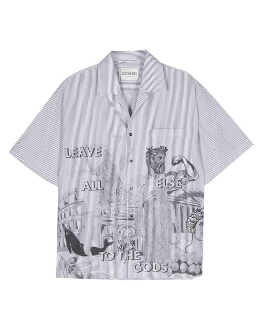 Iceberg Gray Rome-print Striped Shirt for men
