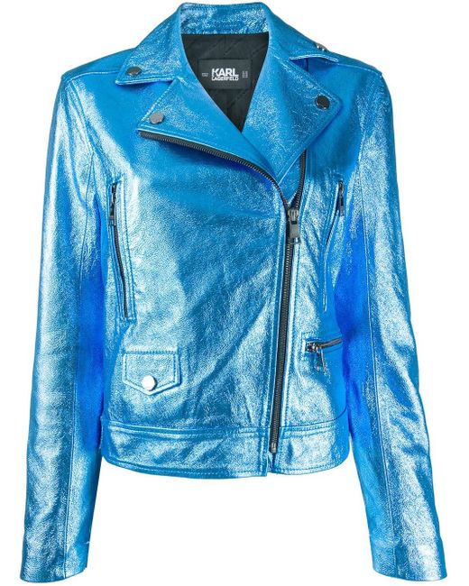 Veste de moto à effet métallisé Karl Lagerfeld en coloris Blue