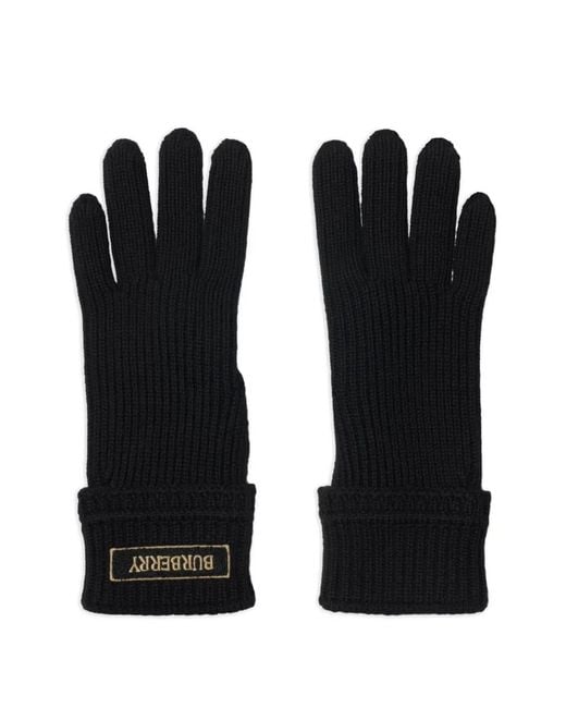 Burberry Black Logo-Patch Wool-Blend Gloves for men