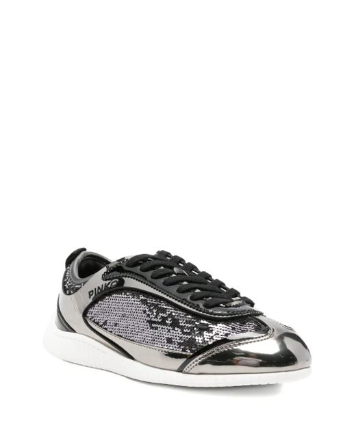 Pinko Metallic Leather Lace-Up Sneakers