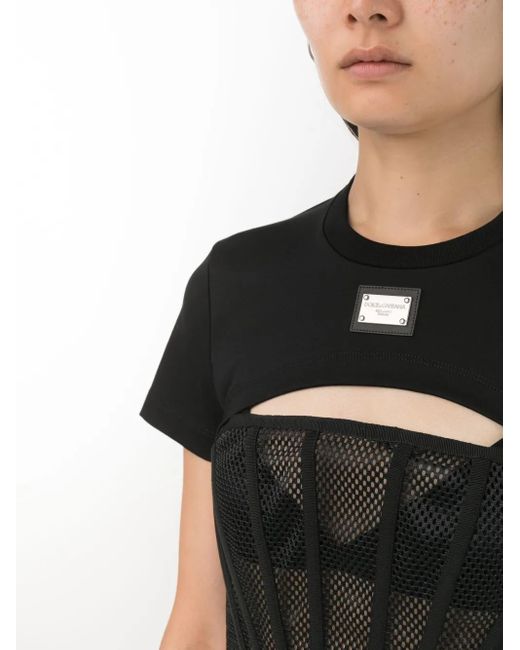 Dolce & Gabbana Black Logo-Plaque Cropped Top