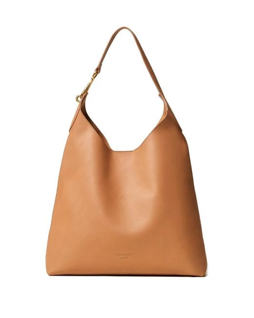 Twinset Brown Leather Bag With Carabiner