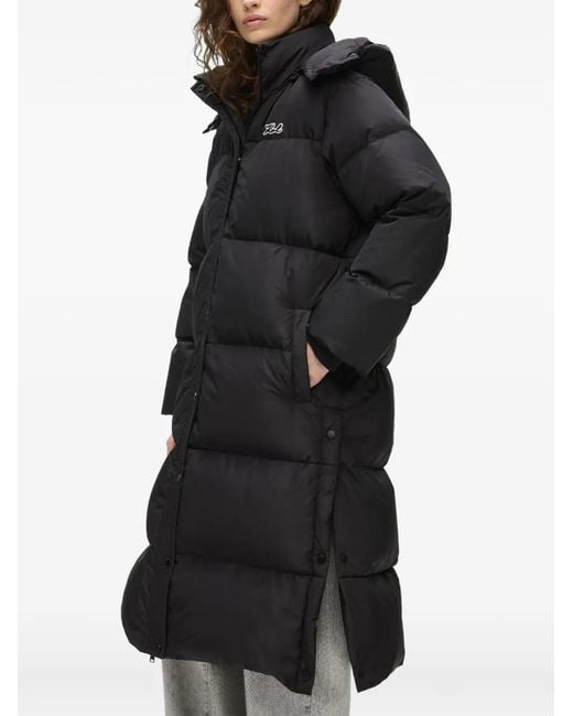 Karl Lagerfeld Black Long Hooded Puffer Jacket