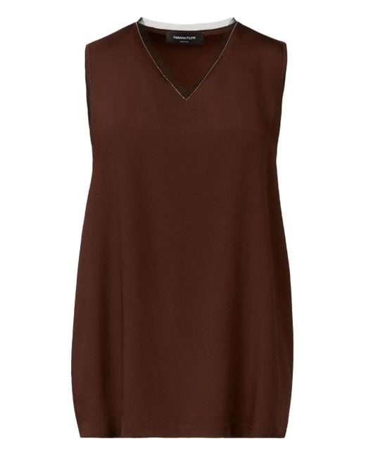 Top con apliques y cuello en V Fabiana Filippi de color Brown