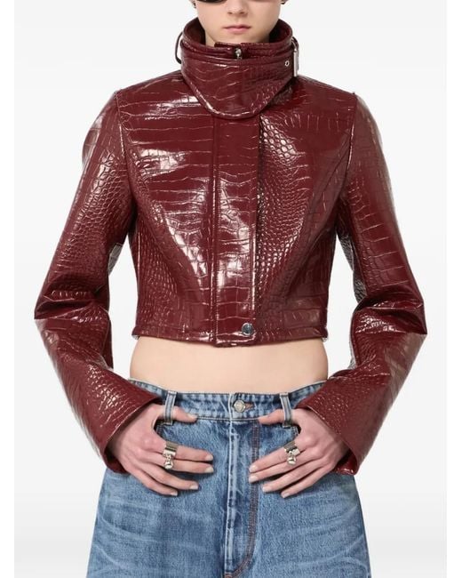 Sportmax Red Alligator-Print Collar Jacket