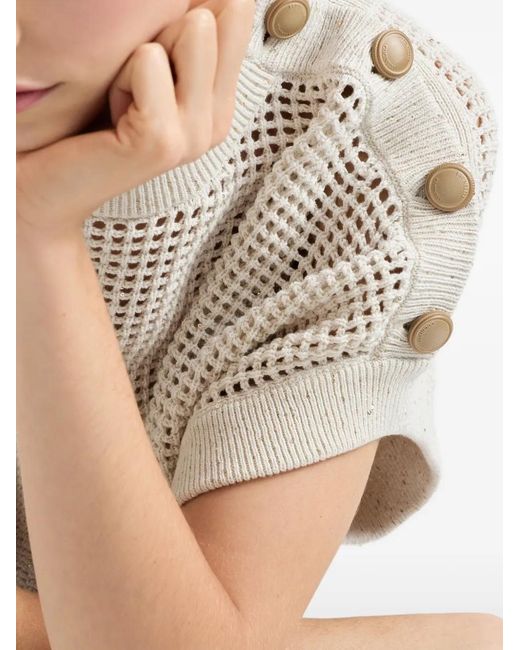 Brunello Cucinelli White Buttoned Open-Knit Top