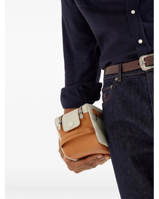 Brunello Cucinelli Natural Leather Wash Bag for men