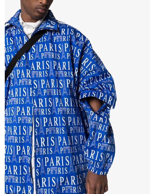 Balenciaga Blue Paris Print Split-sleeve Track Jacket for men