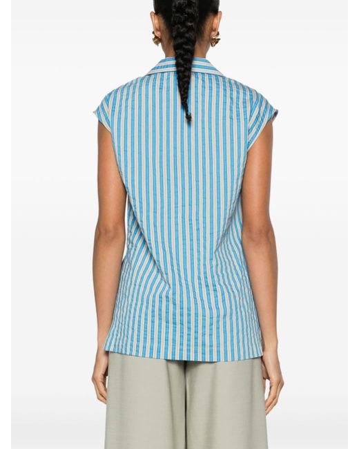 Alysi Blue Striped Camp-collar Vest