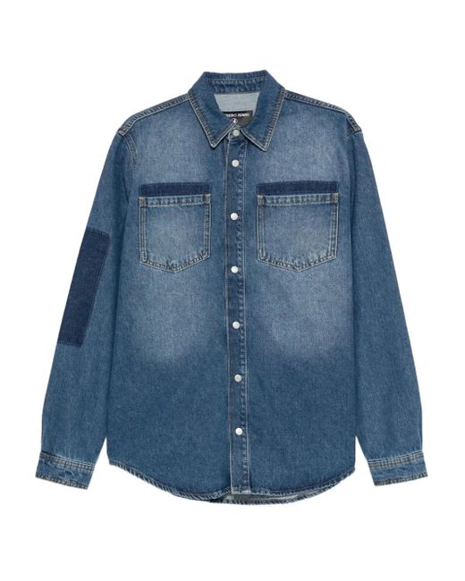 Iceberg Blue Logo-Patch Denim Shirt for men