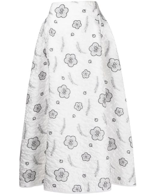 Shiatzy Chen White Quilted A-Line Jacquard Skirt