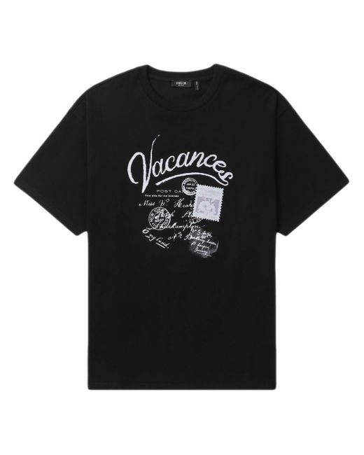 FIVE CM Black Vacances-print Cotton T-shirt for men