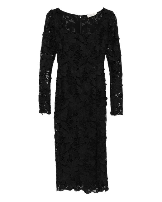Blumarine Midi-Jurk Met Bloemenkant En Lange Mouwen in het Black