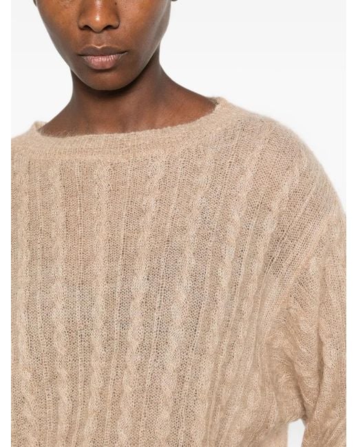 Kristina Ti Natural Cable-Knit Boat-Neck Sweater