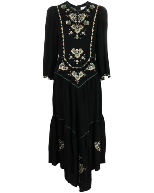 vene Måne til Isabel Marant Sonia Embroidered Asymmetric Dress in Black | Lyst