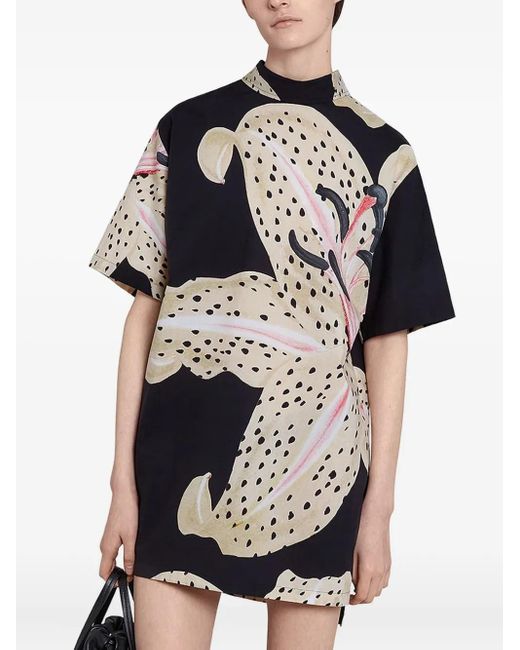 Giambattista Valli Black Lily-Print Poplin Blouse