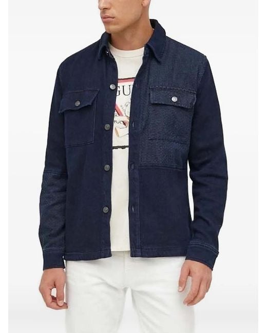 Guess Blue Textured-Panel Denim Shirt Jacket for men