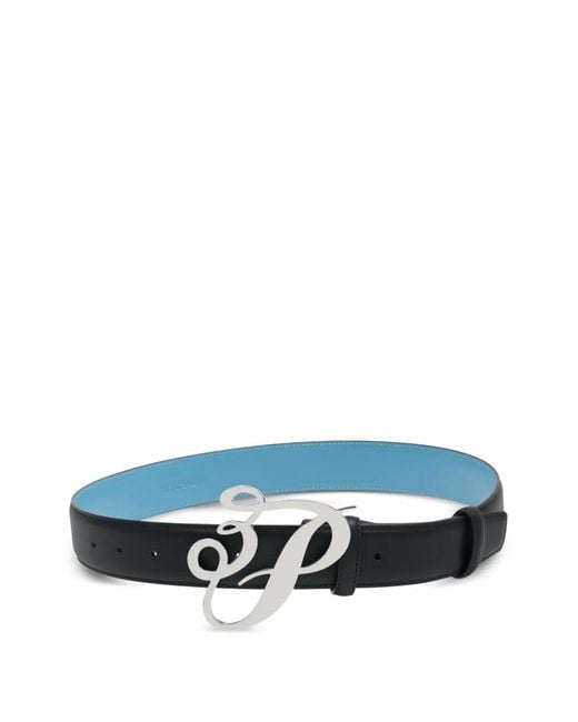 3.PARADIS Blue 3P Cursive Logo Leather Belt