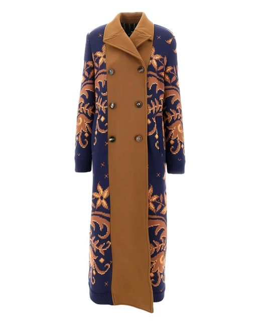 Etro Brown Floral-Pattern Double-Breasted Coat