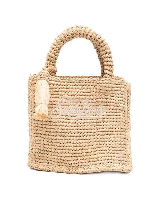 Mc2 Saint Barth Natural Embroidered Raffia Tote Bag