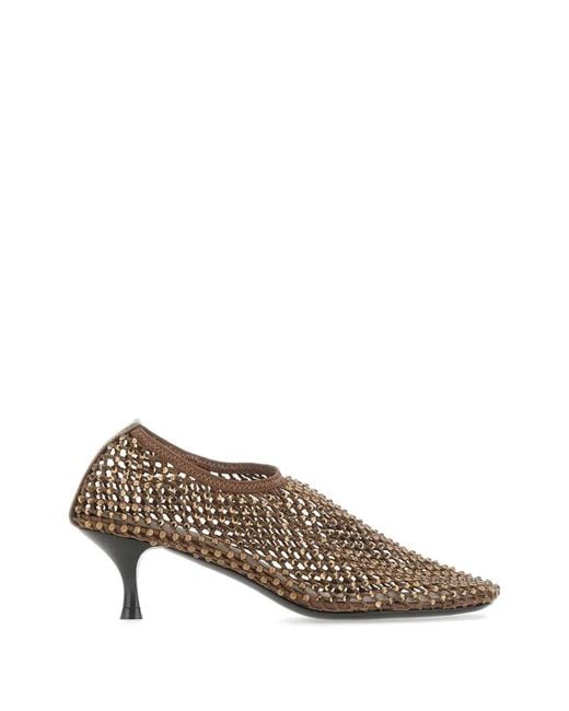 strategia shoes Brown Jewel All Over Strass T-Strap Pumps