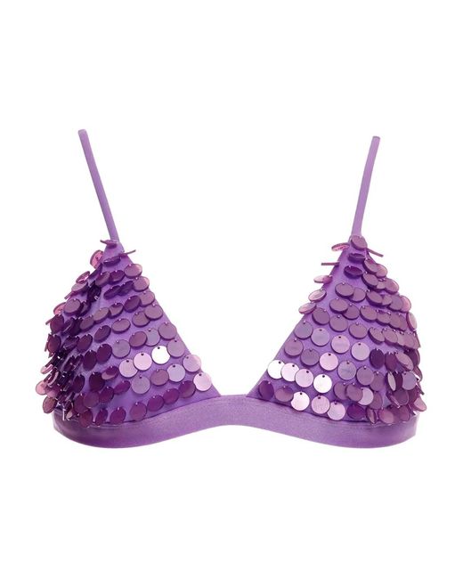 Agua Bendita Purple Lisa Sequin-Embellished Triangle Bikini Top