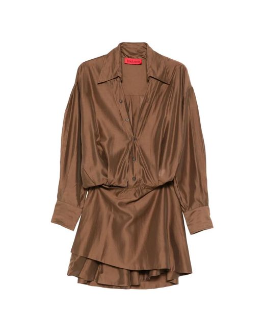Thelatest Brown Denise Button Mini Dress