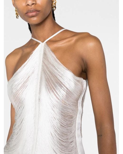 Cult Gaia White Mara Halterneck Fringed Minidress