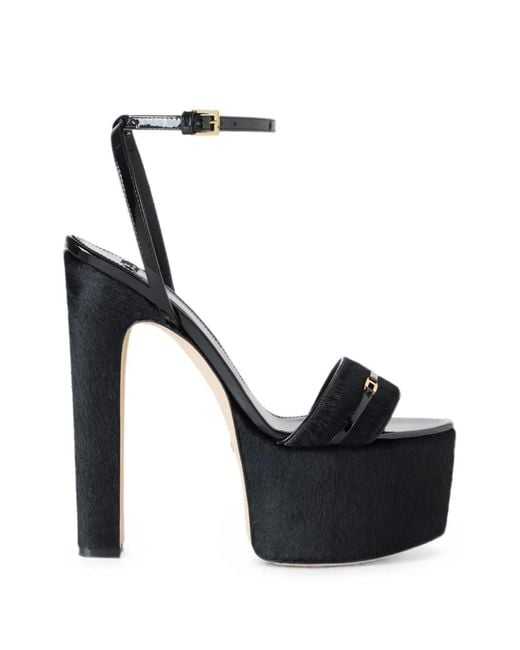 Elisabetta Franchi Black Cowhide Sandals