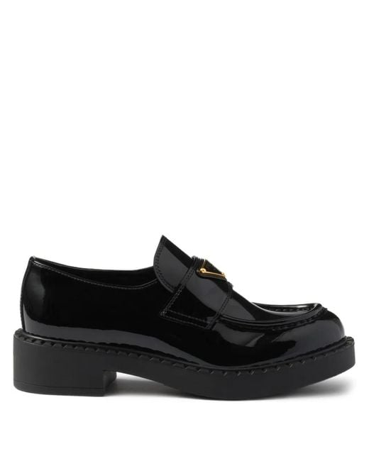Prada Black Chocolate Patent-Finish Leather Loafers