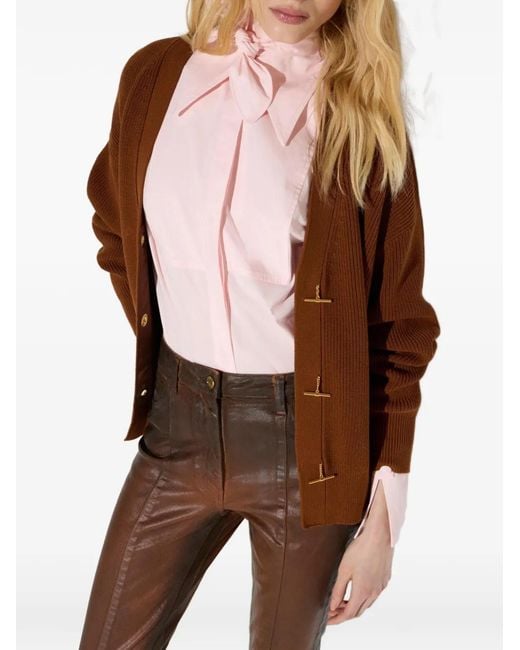 Elisabetta Franchi Brown Knit Cardigan With Jewel Buttons