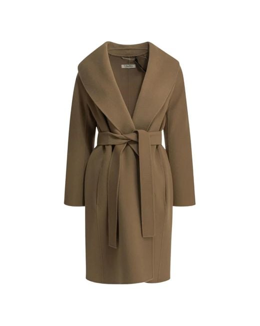 Max Mara Natural Belted Shawl-Collar Coat
