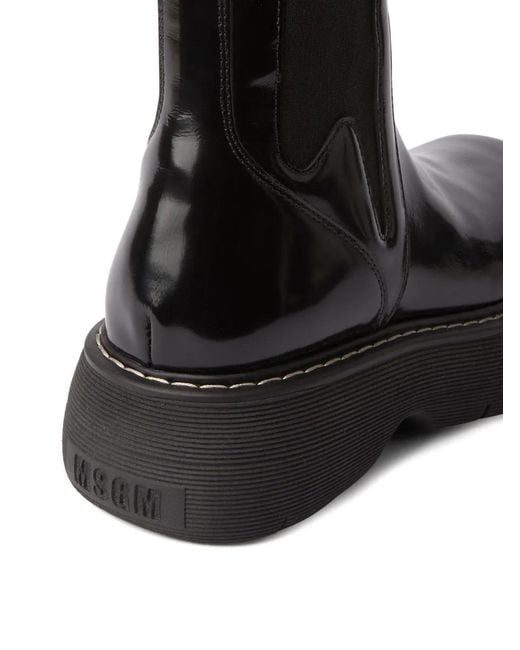 MSGM Black Platform Leather Chelsea Boots
