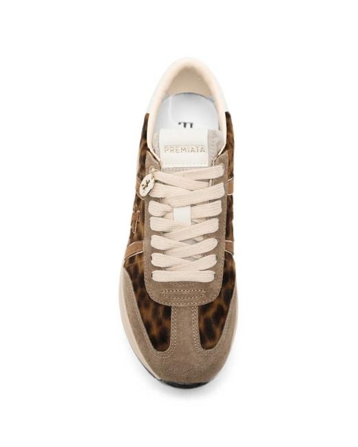 Premiata White Beth Leopard-Print Sneakers