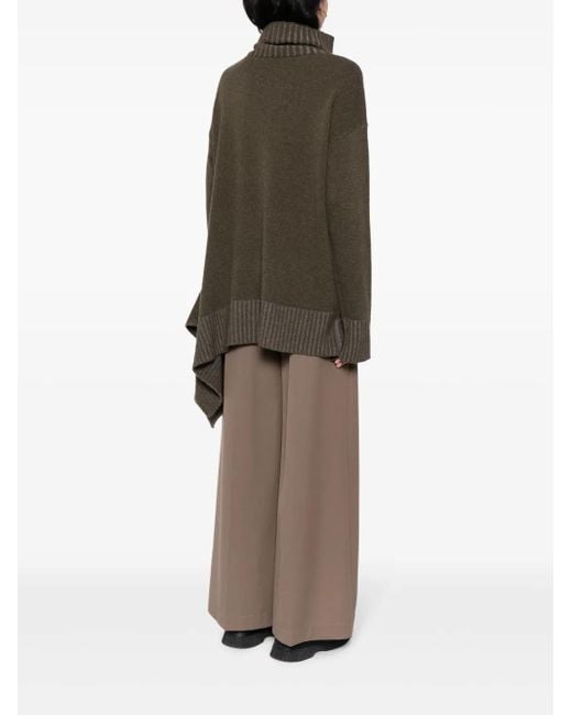 Ziggy Chen Green Roll-Neck Asymmetric Wool Jumper