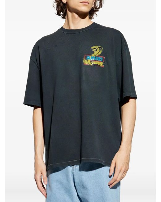 Amiri Blue T-Shirt With Print And Shimmering Appliqués for men