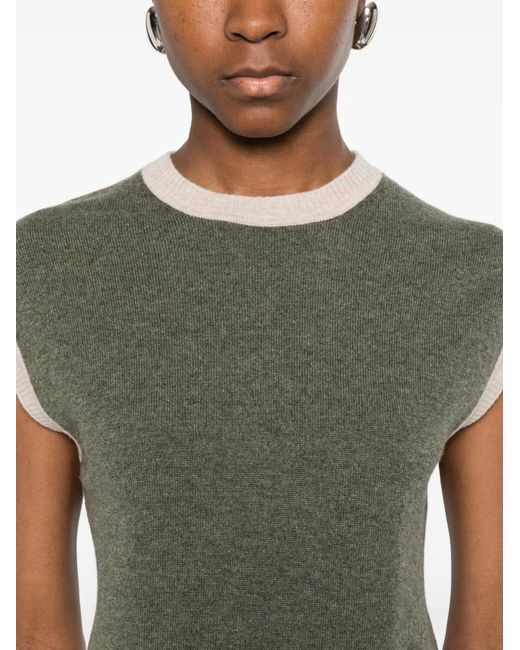 Bompard Green Contrast-Trim Short-Sleeve Sweater