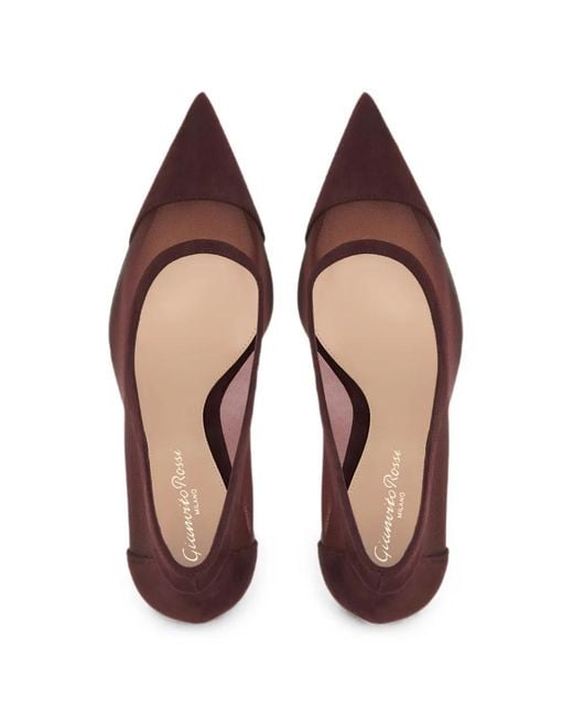 Gianvito Rossi Brown Mesh-Panelled Pointed-Toe Pumps