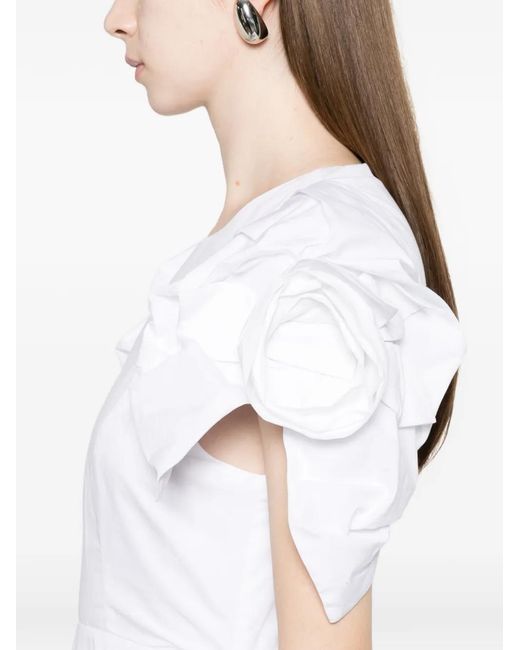 Simone Rocha White Round-Neck Ruffled Midi Dress