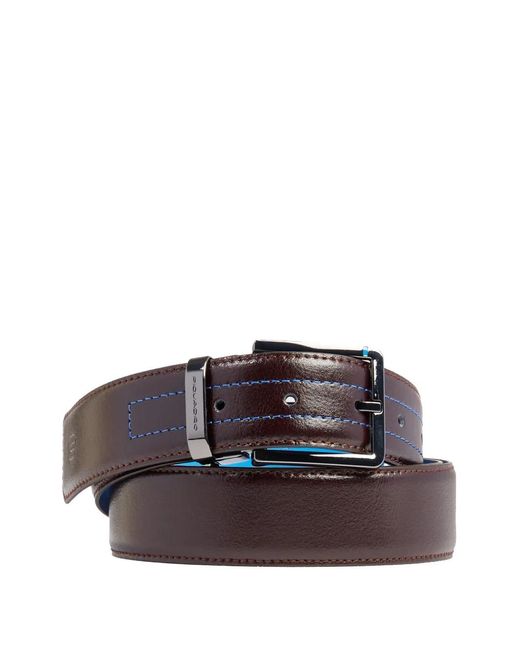 Piquadro Brown Topstitched Leather Belt for men