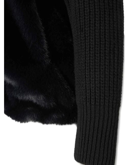 Herno Black Faux Fur Ribbed-Cuff Jacket