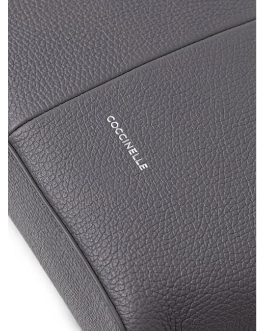 Coccinelle Gray Buckle-Detail Pebbled Tote Bag