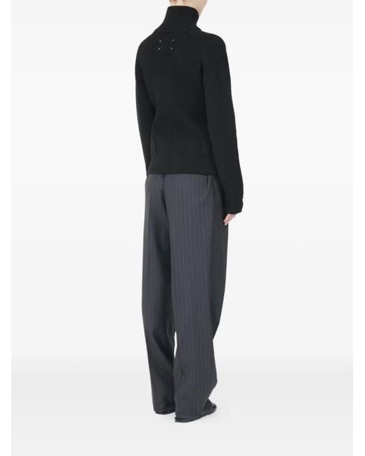 Maison Margiela Black Ribbed Knit Sweater With High Collar