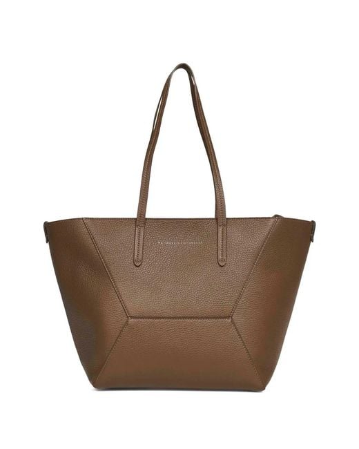 Brunello Cucinelli Brown Sac Porté Épaule En Cuir À Logo Imprimé