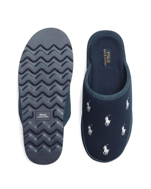 Polo Ralph Lauren Blue Embroidered Cotton Slippers for men