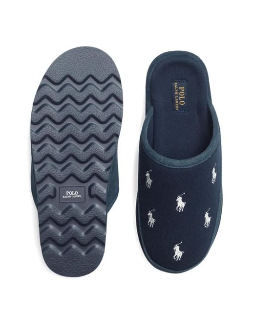 Polo Ralph Lauren Blue Embroidered Cotton Slippers for men