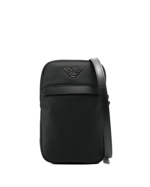メンズ Emporio Armani ロゴプレート メッセンジャーバッグ Black